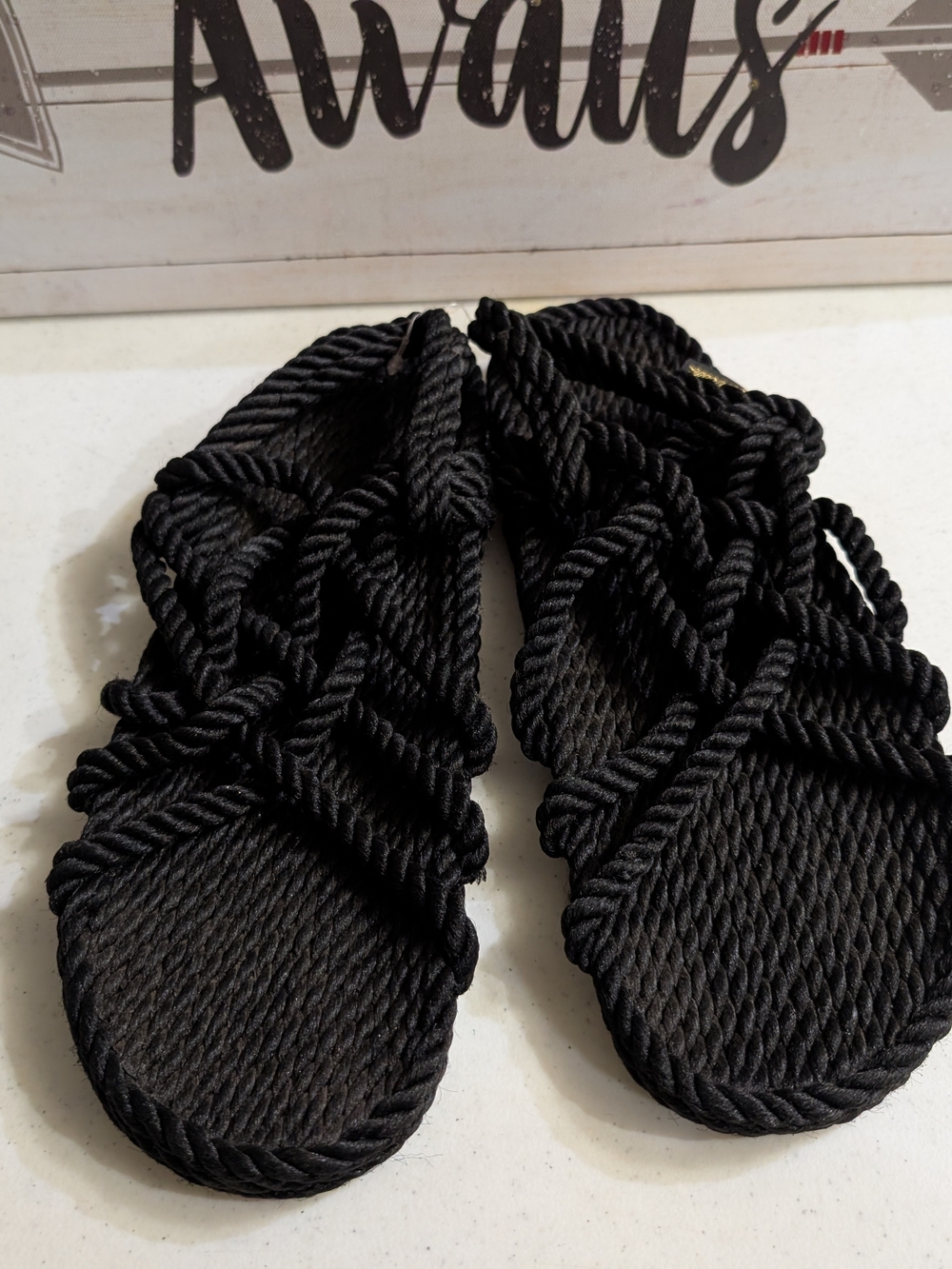 Black Rope Knot Sandals for Women